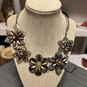 Floral Statement Necklace in Gold and Silver